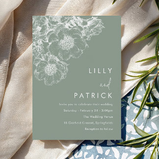 Convites Casamento Moderno Floral Branco Elegante em Verde