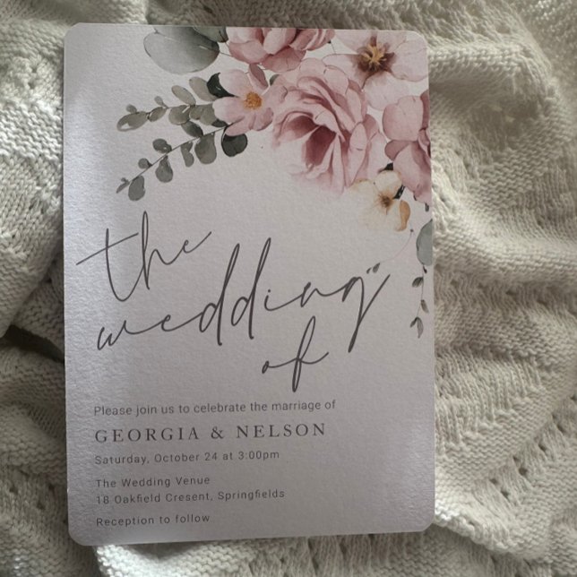 Convites Casamento Moderno Floral de Blush Botânico (Criador carregado)