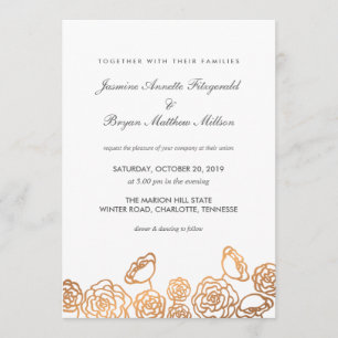 Convites Casamento Moderno Floral de Luxury Gold Foil