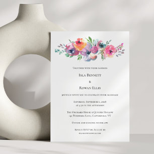 Convites Casamento Moderno Floral Elegante com Aquarela Sua