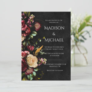 Convites Casamento Moderno Floral Negro