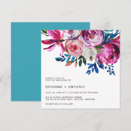 Convites Casamento Moderno Floral Rosa Elegante