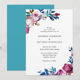 Convites Casamento Moderno Floral Rosa Elegante