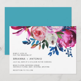 Convites Casamento Moderno Floral Rosa-Rosa-Brilhante-Brilh