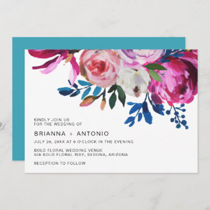 Convites Casamento Moderno Floral Rosa-Rosa-Brilhante-Brilh