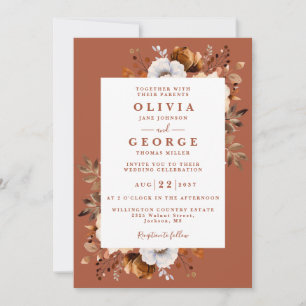 Convites Casamento Moderno Floral Rustic Fall Terracotta