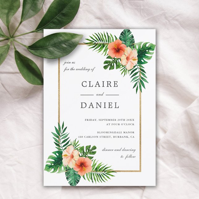 Convites Casamento Moderno Floral Tropical Watercolor (Criador carregado)