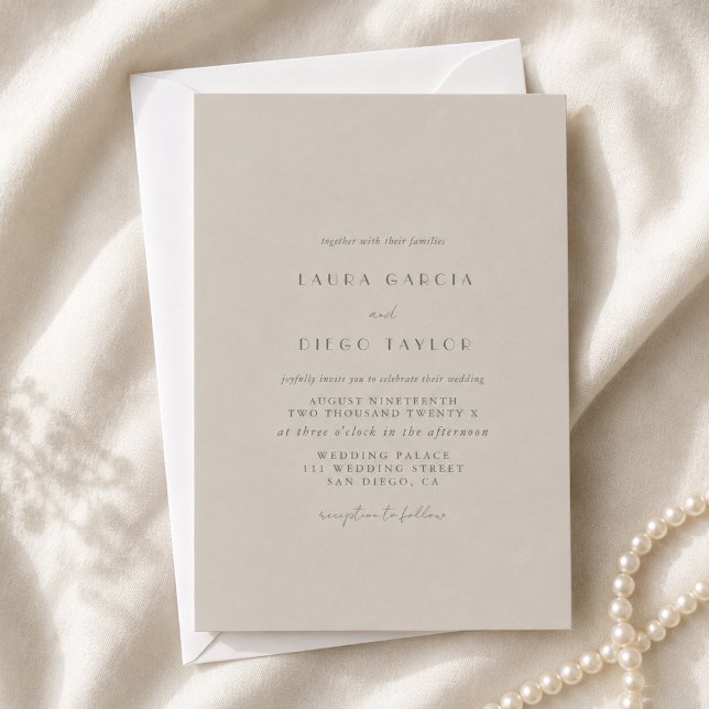 Convites Casamento Moderno Formal Taupe Script (Criador carregado)
