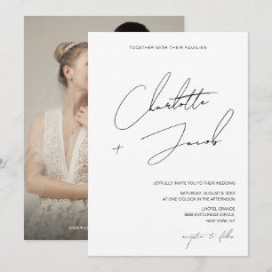 Convites Casamento Moderno Foto Script Minimalista Preto Br