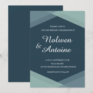 Convites Casamento Moderno Geométrico Elegante Azul Escuro