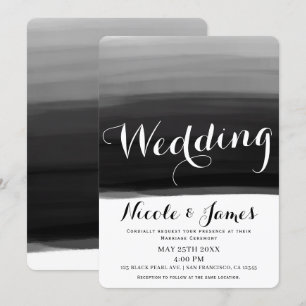 Convites Casamento Moderno Glamour com Aquarela Preto Cinza