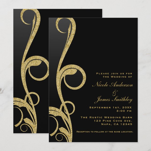 Convites Casamento Moderno Glamouroso Elegante com Redemoin (Frente/Verso)