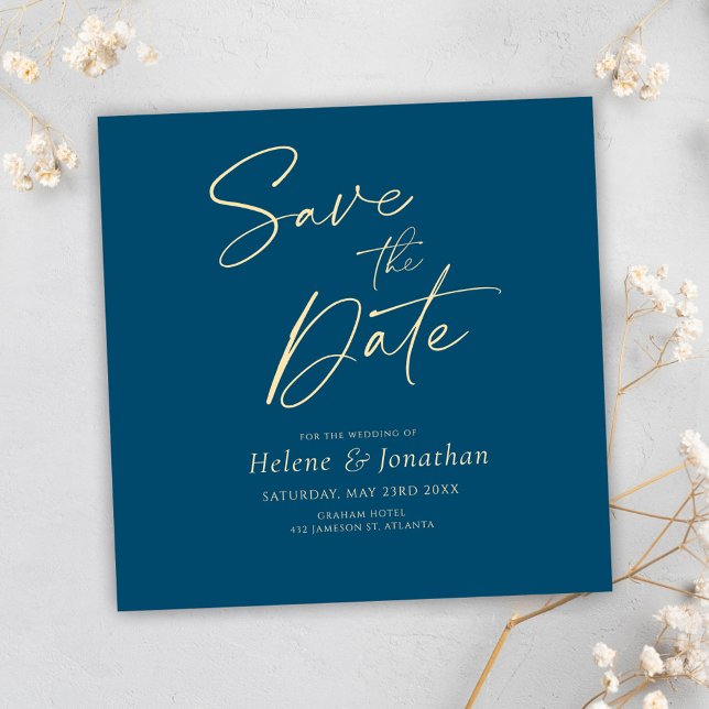 Convites Casamento Moderno Indigo Elegante Salva A Data (Indigo Elegant Modern Save The Date Invitation)