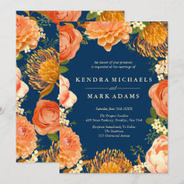 Convites Casamento Moderno, Laranja Floral Invisições