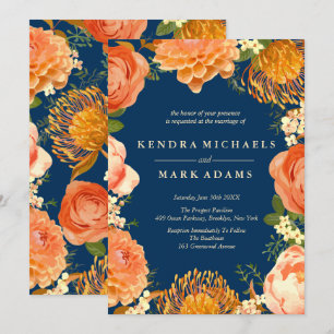 Convites Casamento Moderno, Laranja Floral Invisições