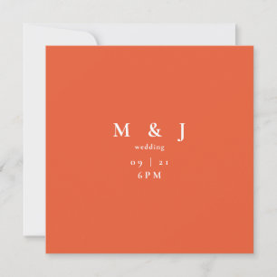 Convites Casamento Moderno Laranja Quadrado Simples e Elega