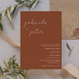 Convites Casamento Moderno Laranja Queimado Simples e Minim