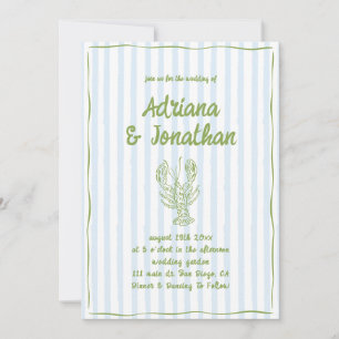 Convites Casamento Moderno Listrado de Azul e Verde