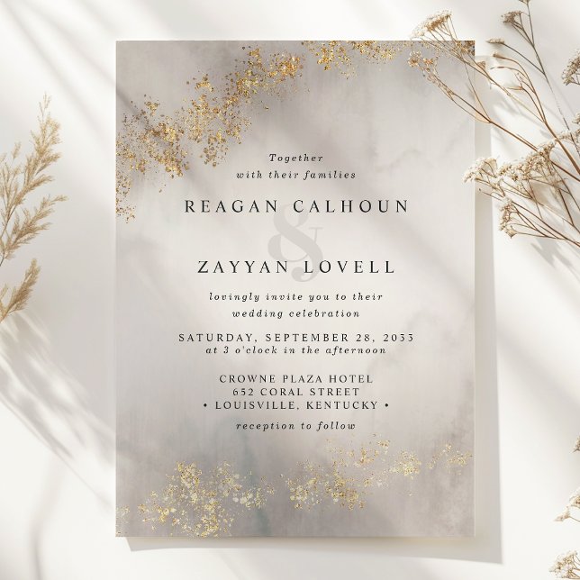 Convites Casamento Moderno Luxuoso com Tons Cinza e Dourado (Criador carregado)