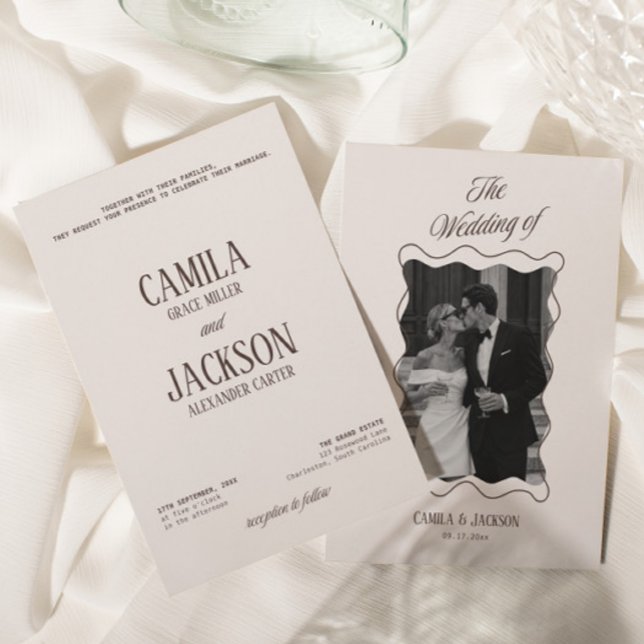 Convites Casamento Moderno Marfim e Marrom  (Criador carregado)