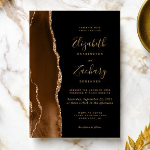 Convites Casamento Moderno Marrom Mocha Dourado Ágata Escur