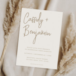 Convites Casamento Moderno Minimalista Beige Ivory Script