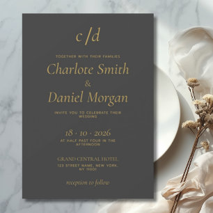 Convites Casamento moderno minimalista cinza dourado