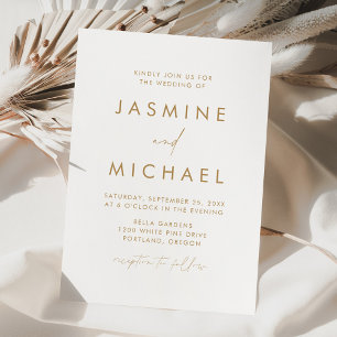 Convites Casamento Moderno Minimalista com Letra Dourada