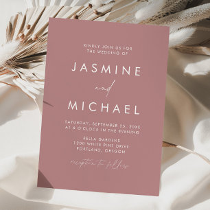 Convites Casamento Moderno Minimalista com Letra Dusty Rose