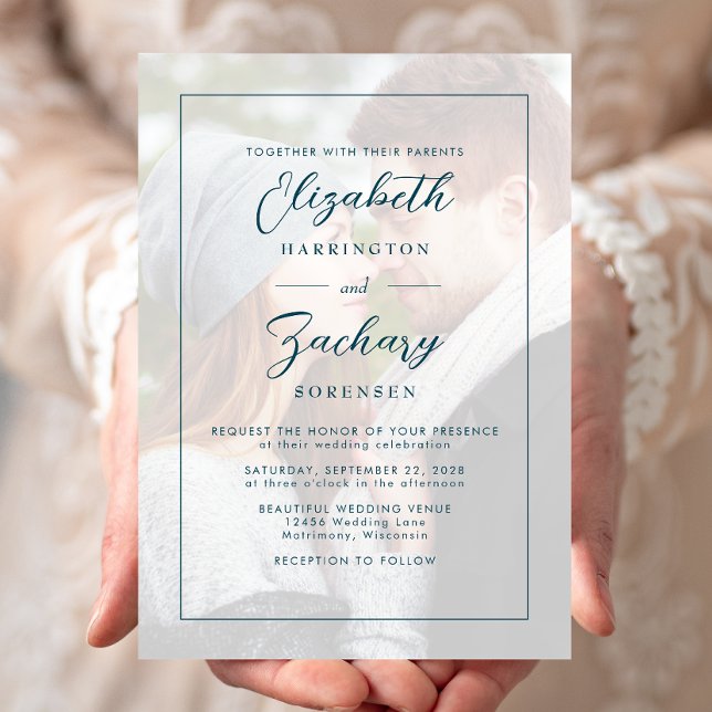 Convites Casamento Moderno Minimalista com Letra Teal (Criador carregado)