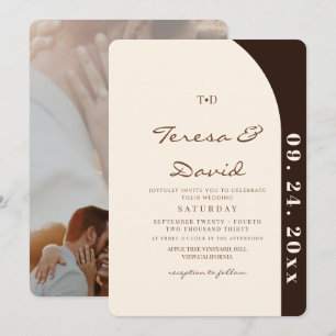 Convites Casamento Moderno Minimalista Creme e Marrom Choco