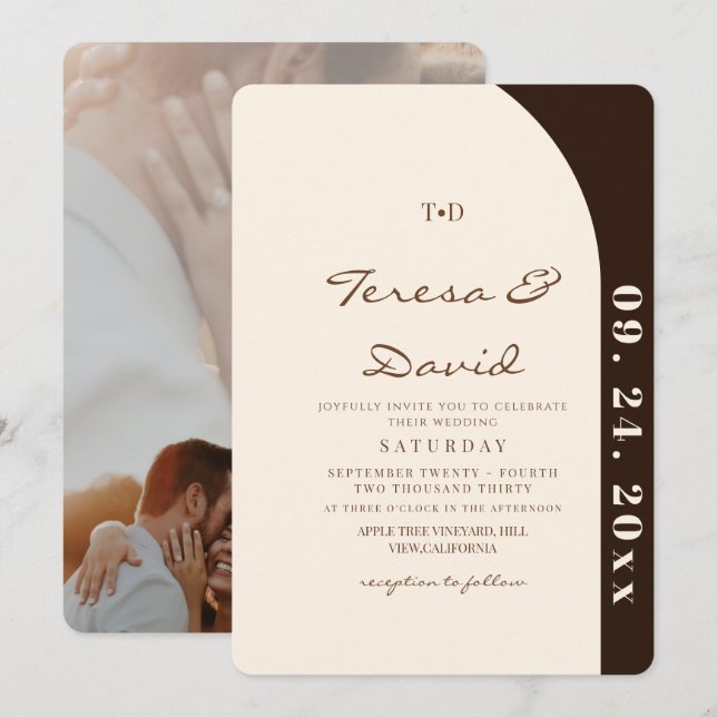 Convites Casamento Moderno Minimalista Creme e Marrom Choco (Frente/Verso)
