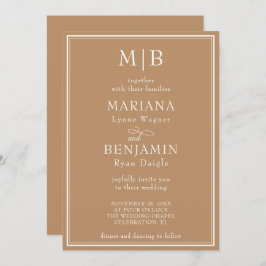 Convites Casamento Moderno Minimalista de Tan Beige