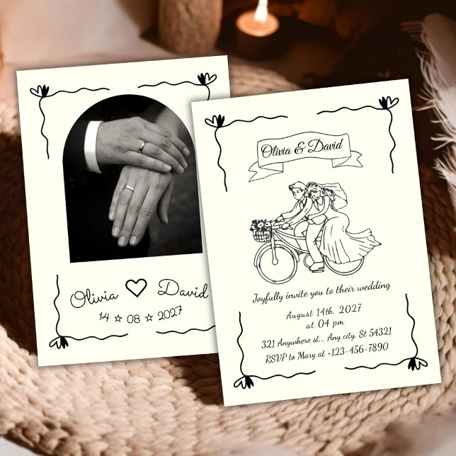 Convites Casamento moderno minimalista desenhado à mão (Criador carregado)