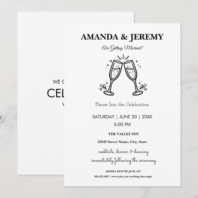 Convites Casamento Moderno Minimalista Elegante (Frente/Verso)