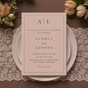 Convites Casamento Moderno Minimalista Elegante Bege Escuro