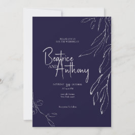 Convites Casamento Moderno Minimalista Elegante marinho Azu