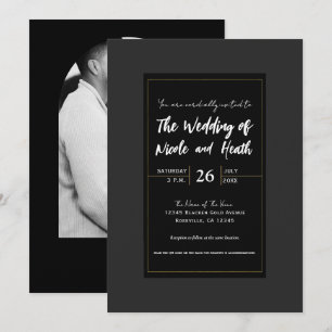 Convites Casamento Moderno Minimalista Elegante Preto Cinza