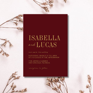 Convites Casamento Moderno Minimalista em Burgundy e Dourad