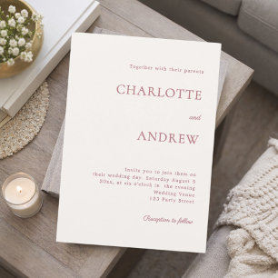 Convites Casamento moderno minimalista em rosa dourado crem