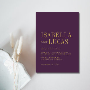 Convites Casamento Moderno Minimalista em Tonalidade Ameixa