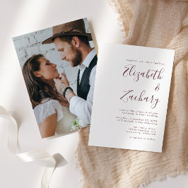 Convites Casamento Moderno Minimalista Foto Script Borgonha