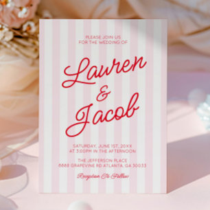 Convites Casamento Moderno Minimalista Listras Rosa Vermelh
