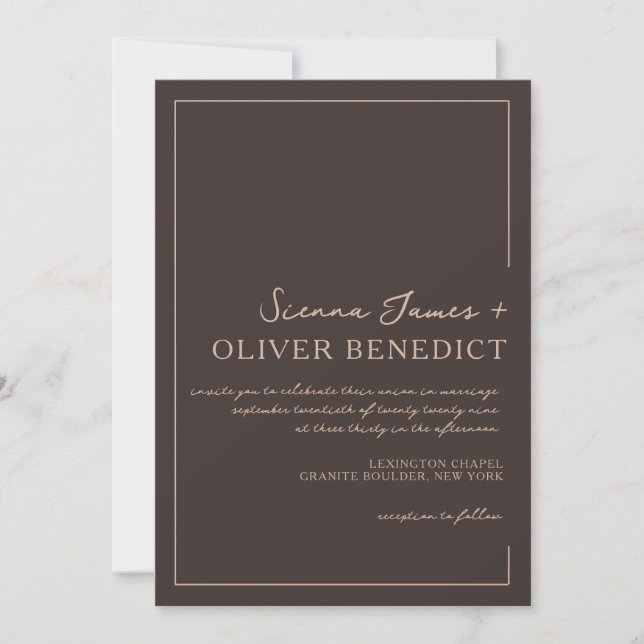 Convites Casamento Moderno Minimalista Marrom Escuro  (Frente)