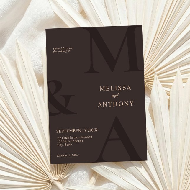 Convites Casamento Moderno Minimalista Marrom Monograma (Criador carregado)