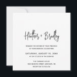Convites Casamento Moderno Minimalista Negro e Branco<br><div class="desc">Convite de casamento quadrado moderno com um simples design com seus nomes em uma tipografia de script elegante e seus detalhes de evento em uma fonte minimalista sans serif. Todos os elementos design estão em preto e branco. Este convite de casamento chic funciona bem com qualquer estilo de casamento.</div>