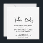 Convites Casamento Moderno Minimalista Negro e Branco<br><div class="desc">Convite de casamento quadrado moderno com um simples design com seus nomes em uma tipografia de script elegante e seus detalhes de evento em uma fonte minimalista sans serif. Todos os elementos design estão em preto e branco. Este convite de casamento chic funciona bem com qualquer estilo de casamento.</div>
