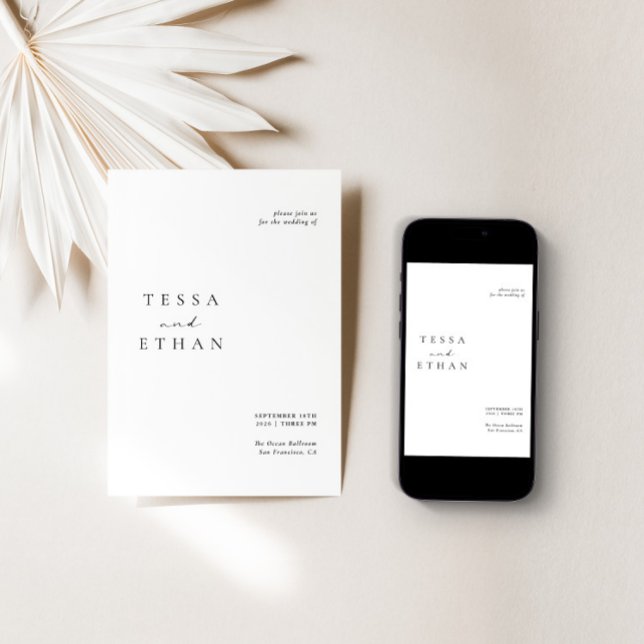 Convites Casamento Moderno Minimalista Negro e Branco (Criador carregado)