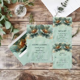 Convites Casamento Moderno Minimalista Ouro e Esmeralda