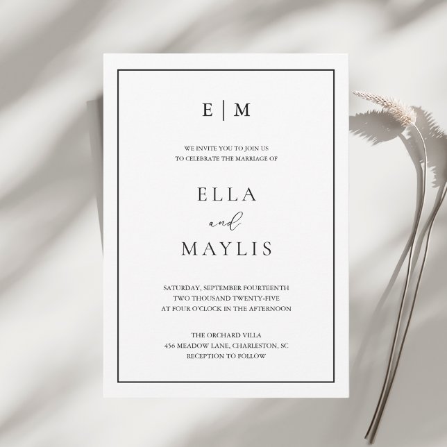 Convites Casamento Moderno Minimalista | Preto e Branco Ele (Criador carregado)